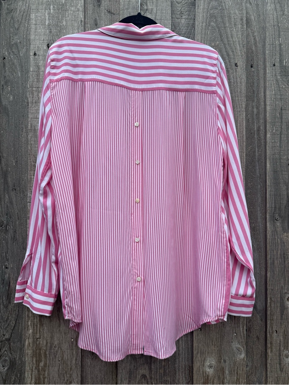 Jane and Delancey Pink White Striped Button Down Blouse Large Coastal Preppy